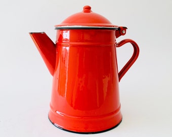 Antique red metal coffee pot, Japy red coffee pot, Vintage metal coffee pot, Enameled coffee pot, Vintage French coffee pot, Vintage decor