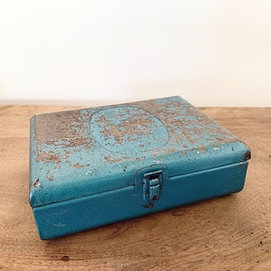 Old metal box, Blue metal box, Metal box, Vintage box, Vintage blue box, Retro chic box, Industrial style box