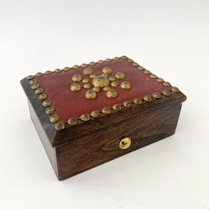 Antique wooden brass leather box, handmade box, rare vintage box, antique wooden box, vintage wooden box, wooden jewelry box, rare box