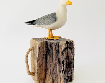 Mouette bois flotté, statuette mouette bois flotté, mouette bois métal, décoration bord de mer, accessoire de bureau, déco chambre d’hôtes