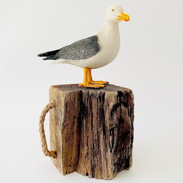 Mouette bois flotté, statuette mouette bois flotté, mouette bois métal, décoration bord de mer, accessoire de bureau, déco chambre d’hôtes