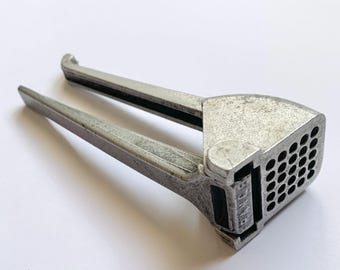 Vintage garlic press, Antique garlic press, Aluminum garlic press, French garlic press, Vintage kitchen utensil, Antique French tool