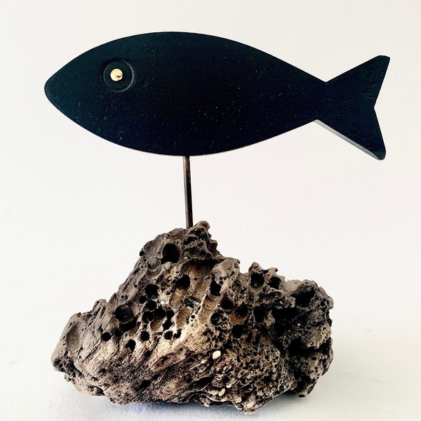 Sculpture Poisson En Bois Flotté – Driftwood Tropical Fish – Art Déco
