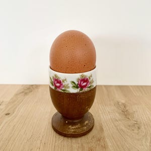 Vintage egg cup, Wooden porcelain egg cup, Collectible egg cup, Old egg cup, Wooden ceramic egg cup, Porcelain egg cup