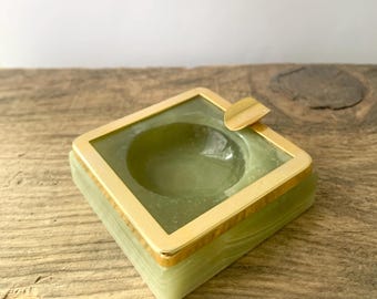 Onyx and brass ashtray, Green onyx ashtray, Small vintage ashtray, Antique ashtray, Natural stone ashtray, Vintage ashtray, Ashtray