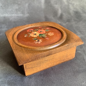 Vintage wooden box, Antique wooden box painted with flower, Hand painted box, Vintage wooden box