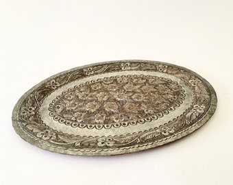 Antique silver-plated copper tray, Antique silver tray, Silver dish, Copper and silver dish, Antique serving tray, Antique tray