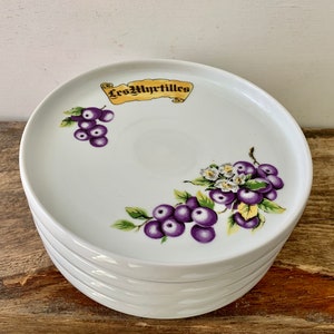 Antique porcelain dessert plates, Four antique porcelain plates, Porcelain plates with fruit decoration, Christmas gift