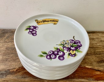 Antique porcelain dessert plates, Four antique porcelain plates, Porcelain plates with fruit decoration