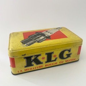 Vintage metal box, KLG candle box, industrial decorative box, vintage advertising box, candle box, old metal box, industrial decoration, France