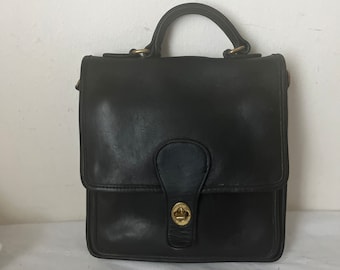 Coach Station Bag, Black Leather With Brass Hardware, Style 5031 