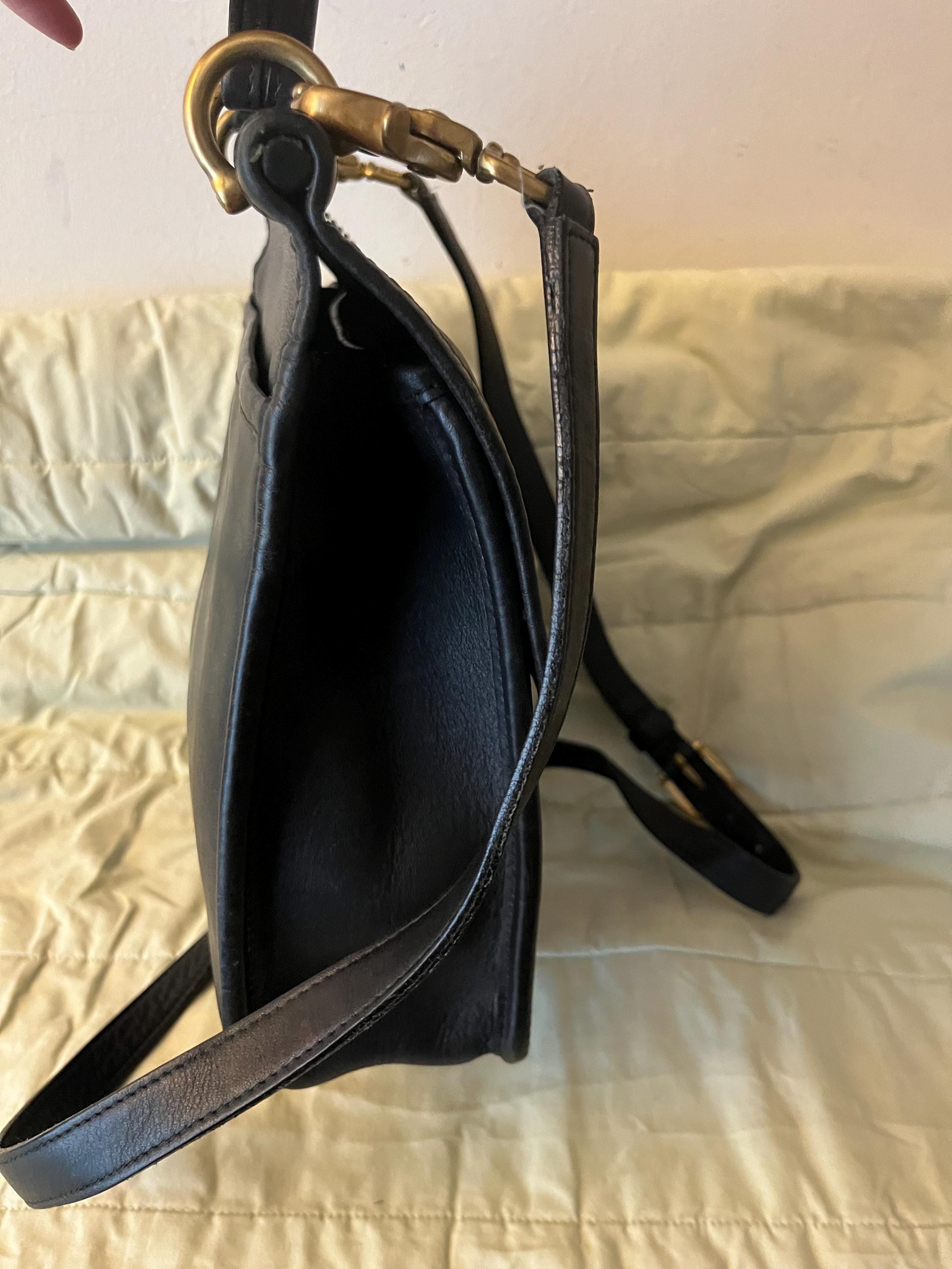 【希少】OLD COACH Dulles Bag leather black Vintage Coach #9927 Black Leather Willis Trunlock Shoulder Cross