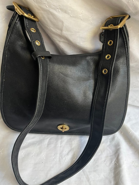 COACH Vintage Legacy Crescent Black Leather Flap S