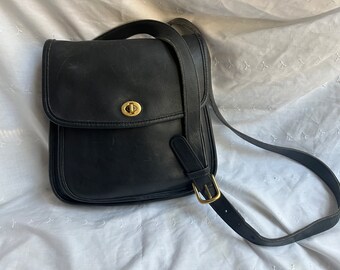COACH Vintage Black Leather Large Sidepack Saddlebag
