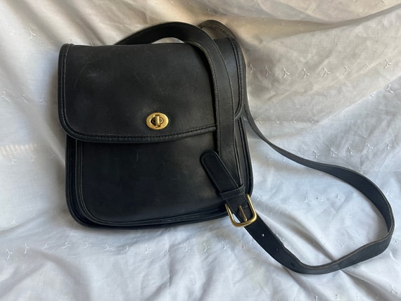 COACH Vintage Black Leather Large Sidepack Saddlebag Crossbody