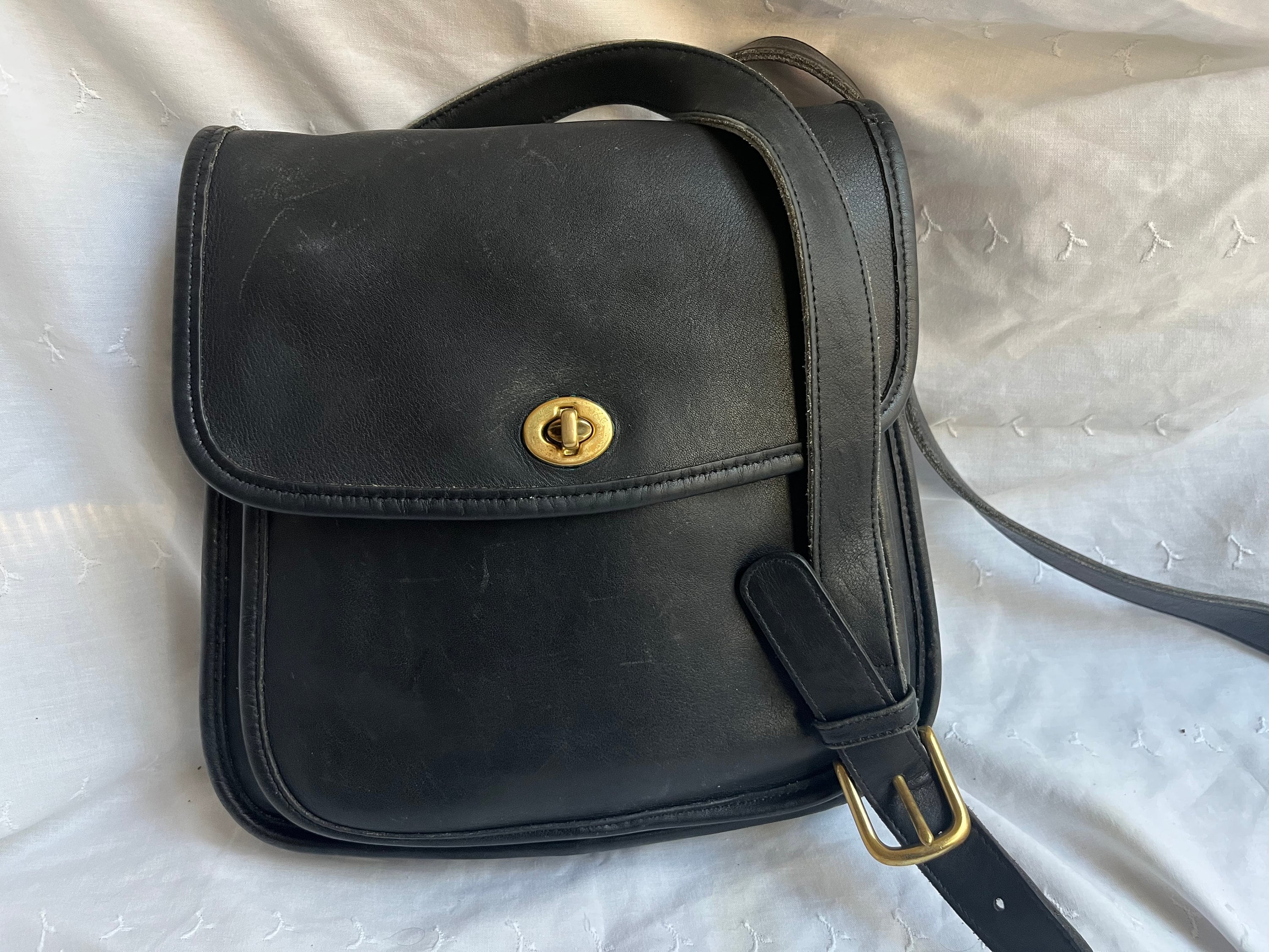 さかさか　背もたれ高 COACH Vintage Black Leather Large Sidepack Saddlebag