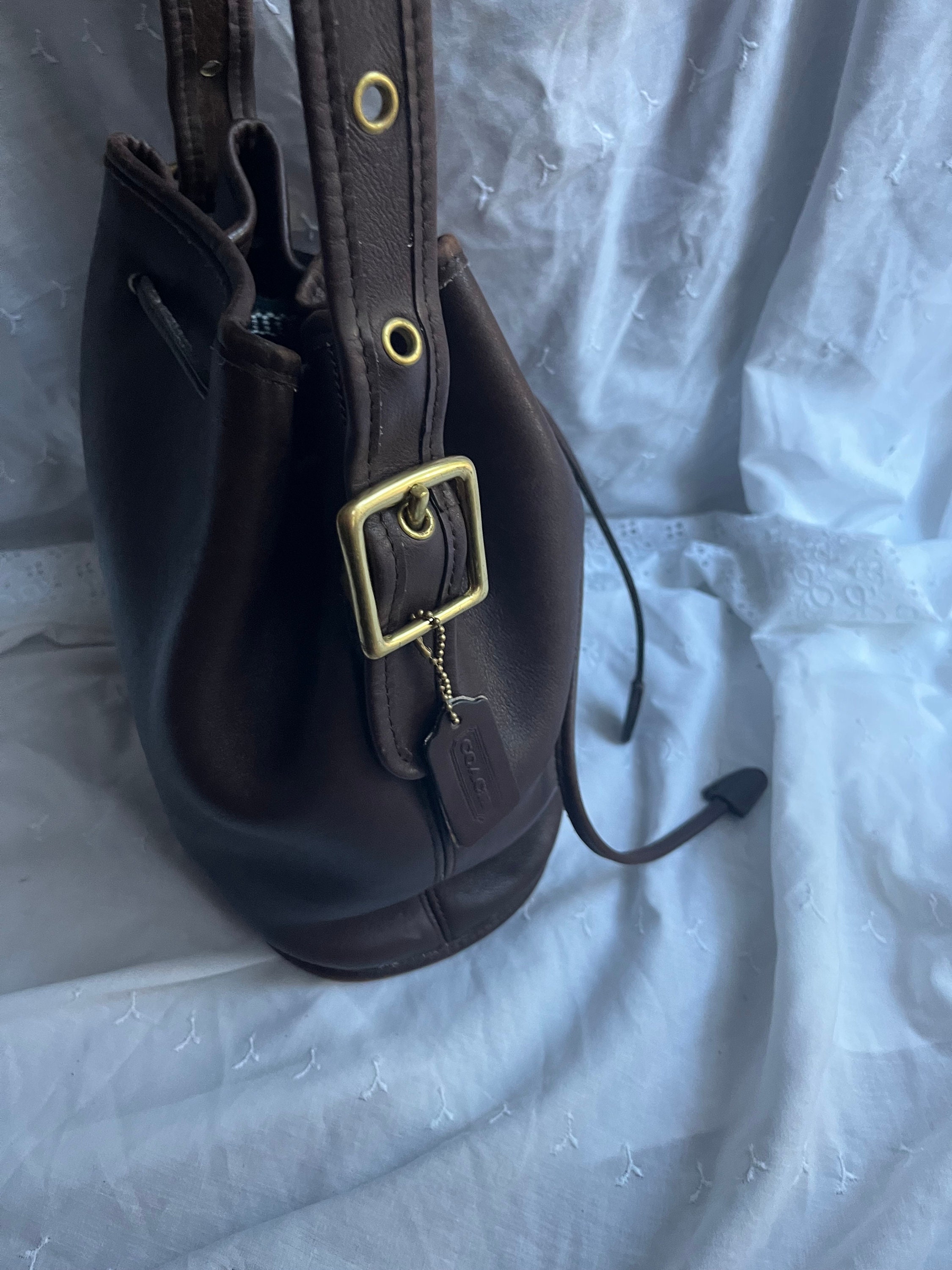 COACH Vintage Lula Legacy Brown Leather Drawstring Bucket Bag