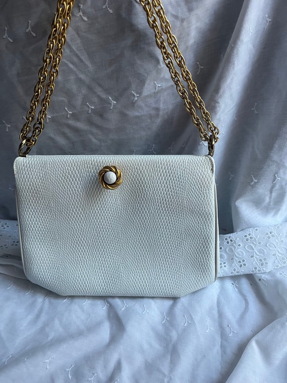 Vintage Antique White Leather Snake Skin Bag Purse