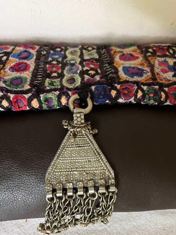 Vintage Leather Banjara Clutch Bag Embroidered Mi… - image 4