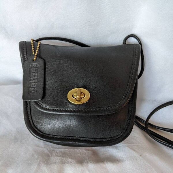 Vintage Coach Black Leather Everett Mini Small Crossbody Bag Purse 9934