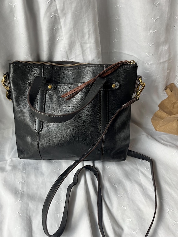 Fossil Black Leather Shoulder Crossbody Bag Purse