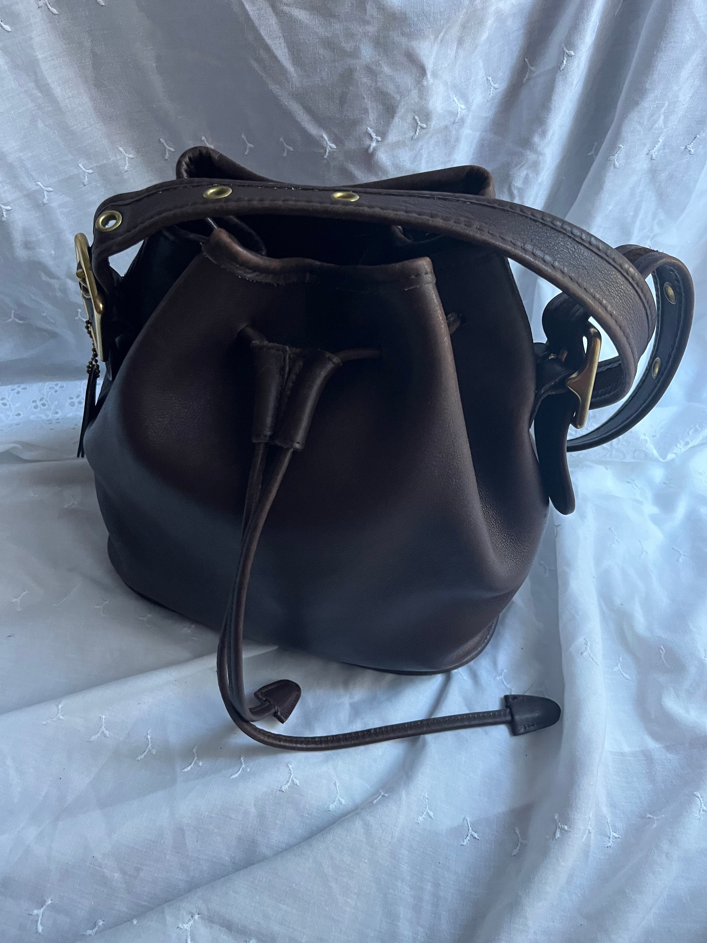 COACH Vintage Lula Legacy Brown Leather Drawstring Bucket Bag