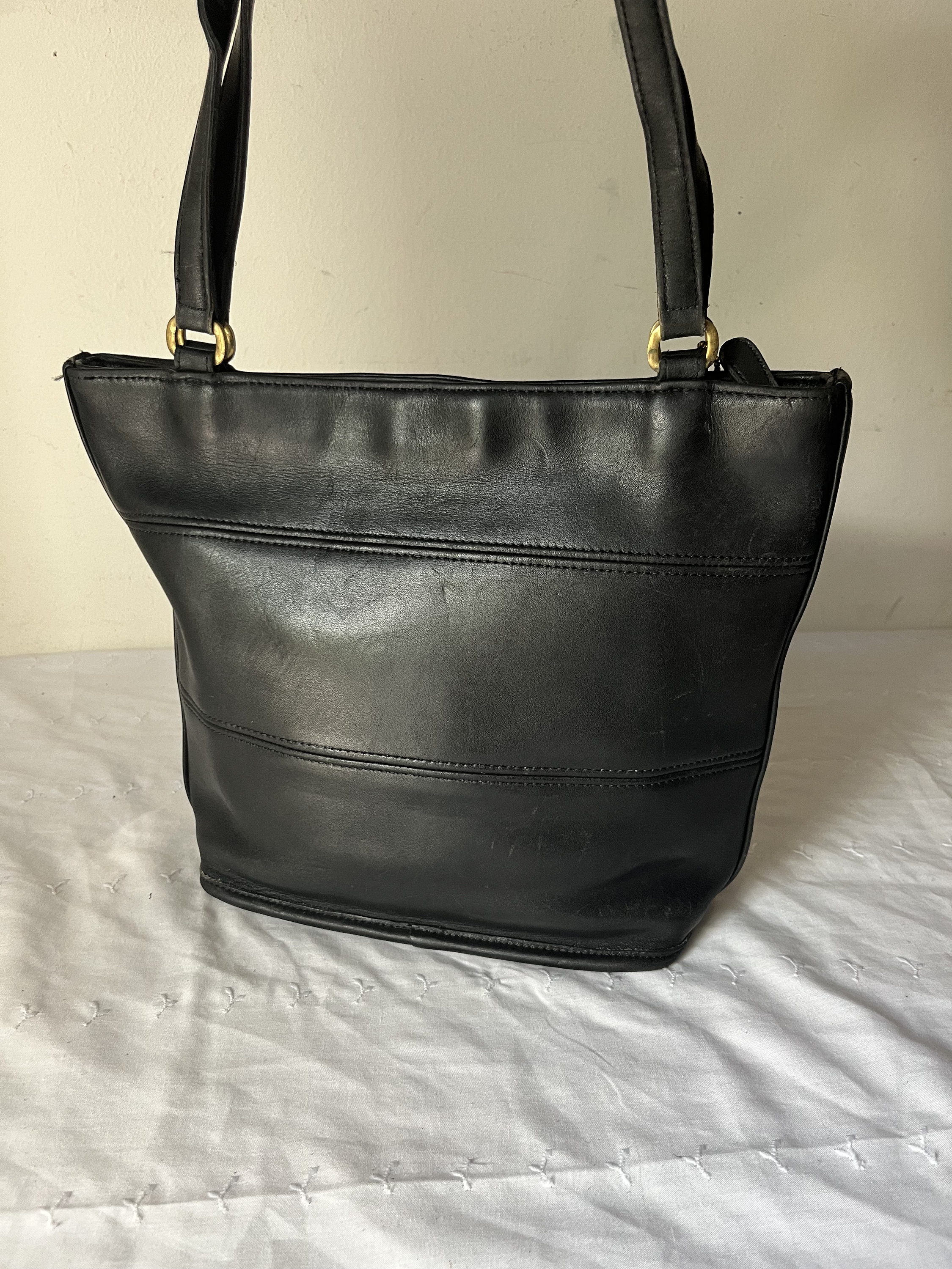 Vintage Coach Leather Tribeca Shopper Tote Shoulder Bag Black 9098