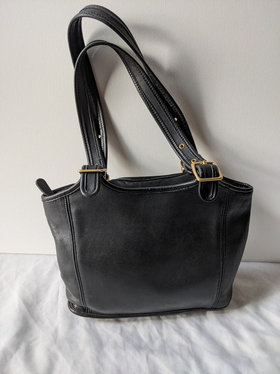 Black leather coach tote sale