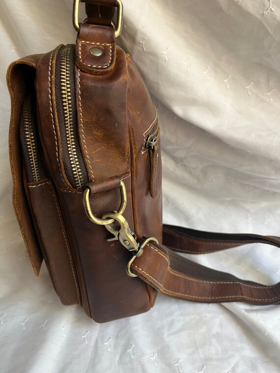 Handmade Brown Oil Tan Leather Cross Shoulder Sat… - image 3