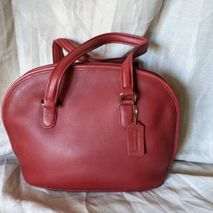 Vintage Coach Pelham Zip 9958 Cuero rojo de latón Top Handle Bolso Bolso Bolso