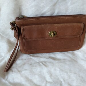Vintage Coach Tan Leather Coin Purse Cambio de bolsa Wallet