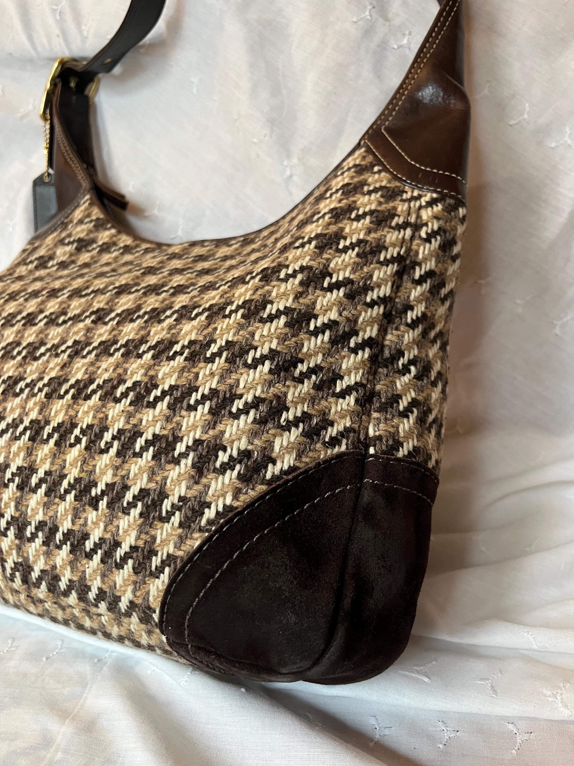 Coach Brow Leather Houndstooth Wool Hampton Shoulder Bag  display picture 1