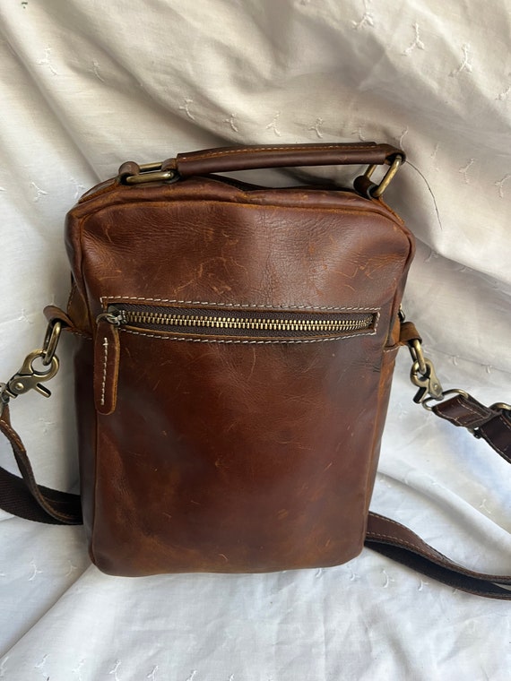 Handmade Brown Oil Tan Leather Cross Shoulder Sat… - image 8