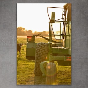 Swather green tractor print wall decor, farm and ranch equipment home decor, farm life print photograph, nursery farm decor, tractor canvas