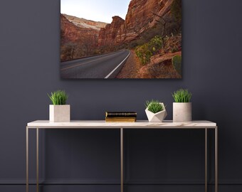 Impresión del Parque Nacional Zion: Paisaje de roca roja, decoración de cactus del desierto