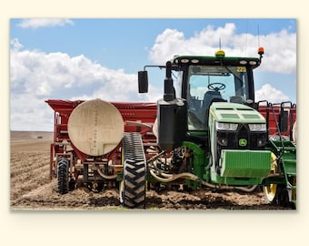 John Deere Green Tractor Potato Farm Fotografie in Metall-, Leinwand- und Papierdrucken für Kindertraktor und Bauernhof Themenraumdekor