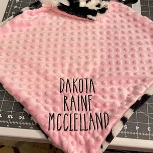 Animal Print Faux Fur Minky Lovey Blanket | Pacifier Holder | Personalized Cow Print Blanket | Personalized Lovey | Baby Shower Gift