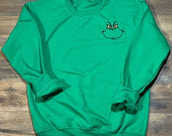 Embroidered Grinch Face Christmas Sweatshirt