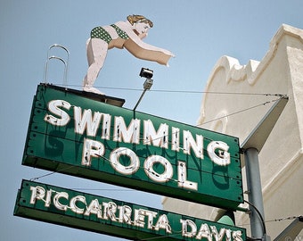 Swimming Pool - Vintage Diving Girl Sign Photograph