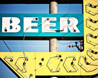 Neon Beer Sign - Liquor Store Neon Photograph