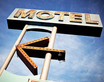 Motel This Way - Neon Arrow Sign Photograph