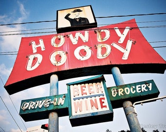 Howdy Doody Beer & Wine - Retro Neon Sign Photograph