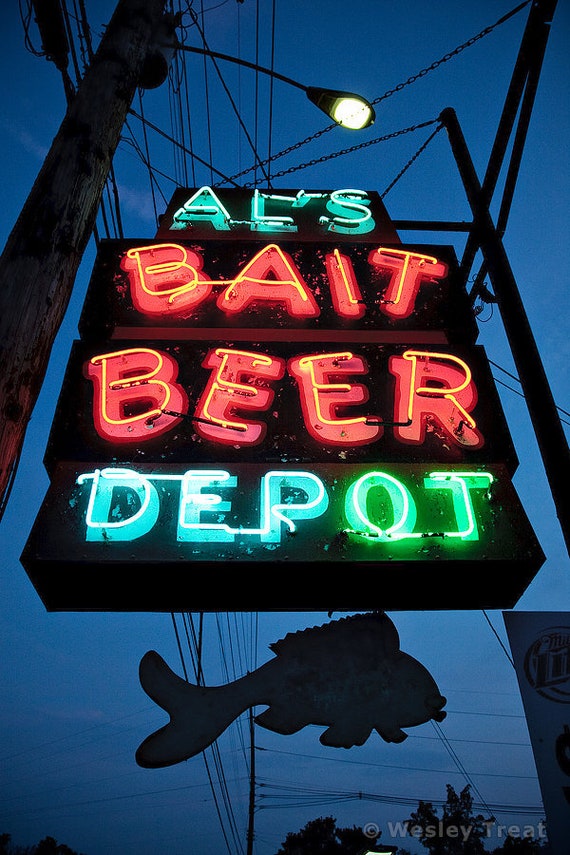 Al's Bait Beer Depot Neon Bait Shop Sign Photograph 