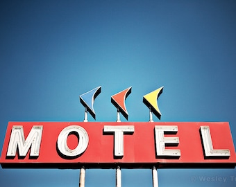Motel Boomerangs - Roadside Neon Motel Sign Photograph