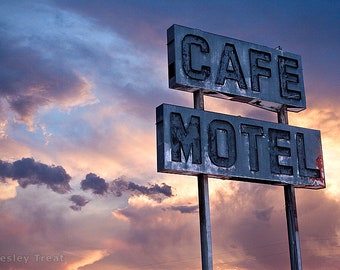 Cafe & Motel - Roadside Neon Sign Photograph