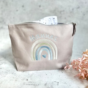 Wickeltasche / Windeltasche personalisiert mit Namen / Regenbogen / Geschenk zur Geburt / Kosmetiktasche