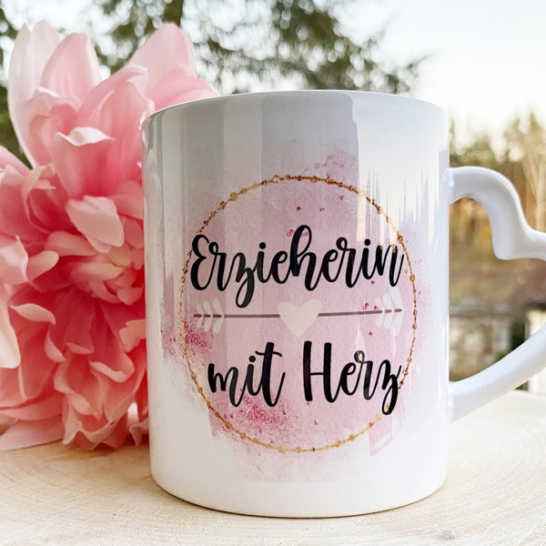 Tasse mit Herzgriff - normaler Griff - Erzieherin Weihnachtsgeschenk - Geschenk personalisiert