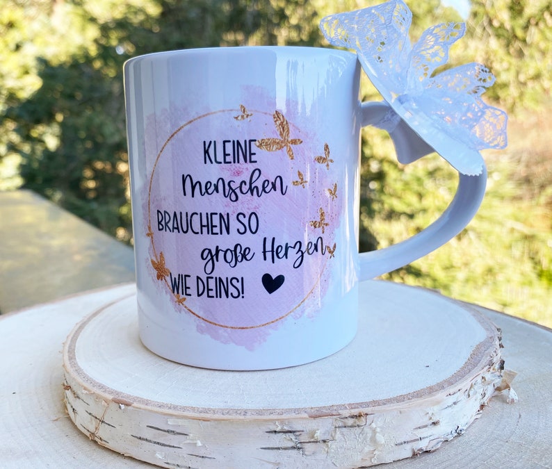 Tasse mit Herzgriff normaler Griff Hebamme Erzieherin Dankeschön Weihnachtsgeschenk Geschenk personalisiert Bild 1