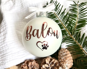 Weihnachtskugel personalisiert Hund Katze - Echtglas - 8 cm - weiß/matt oder glänzend - Christbaumkugel Weihnachtsgeschenk Haustier