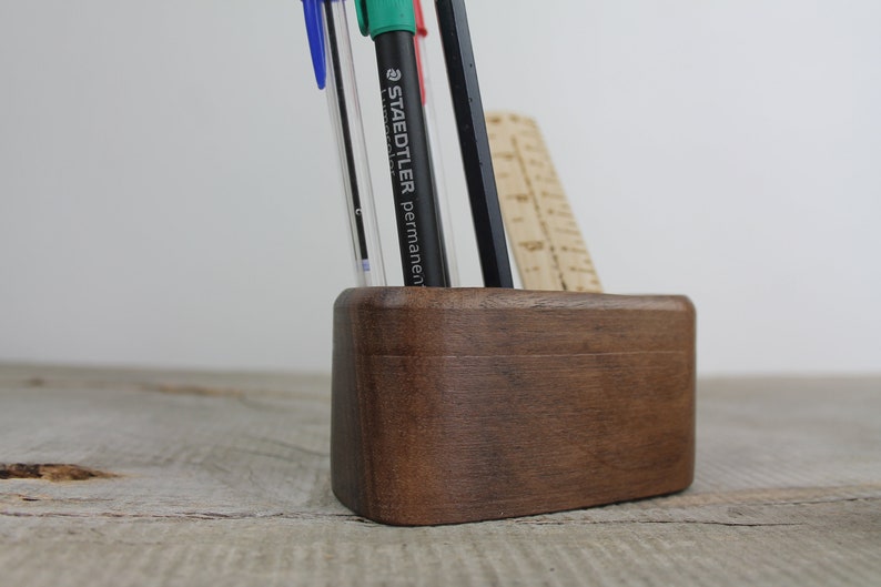 Small Wooden Desk Caddy, Wooden Pencil And Pen Holder, Wood Desk Organizer, Walnut And Sapele Wood Desk Accessory, Personalized Gift image 7